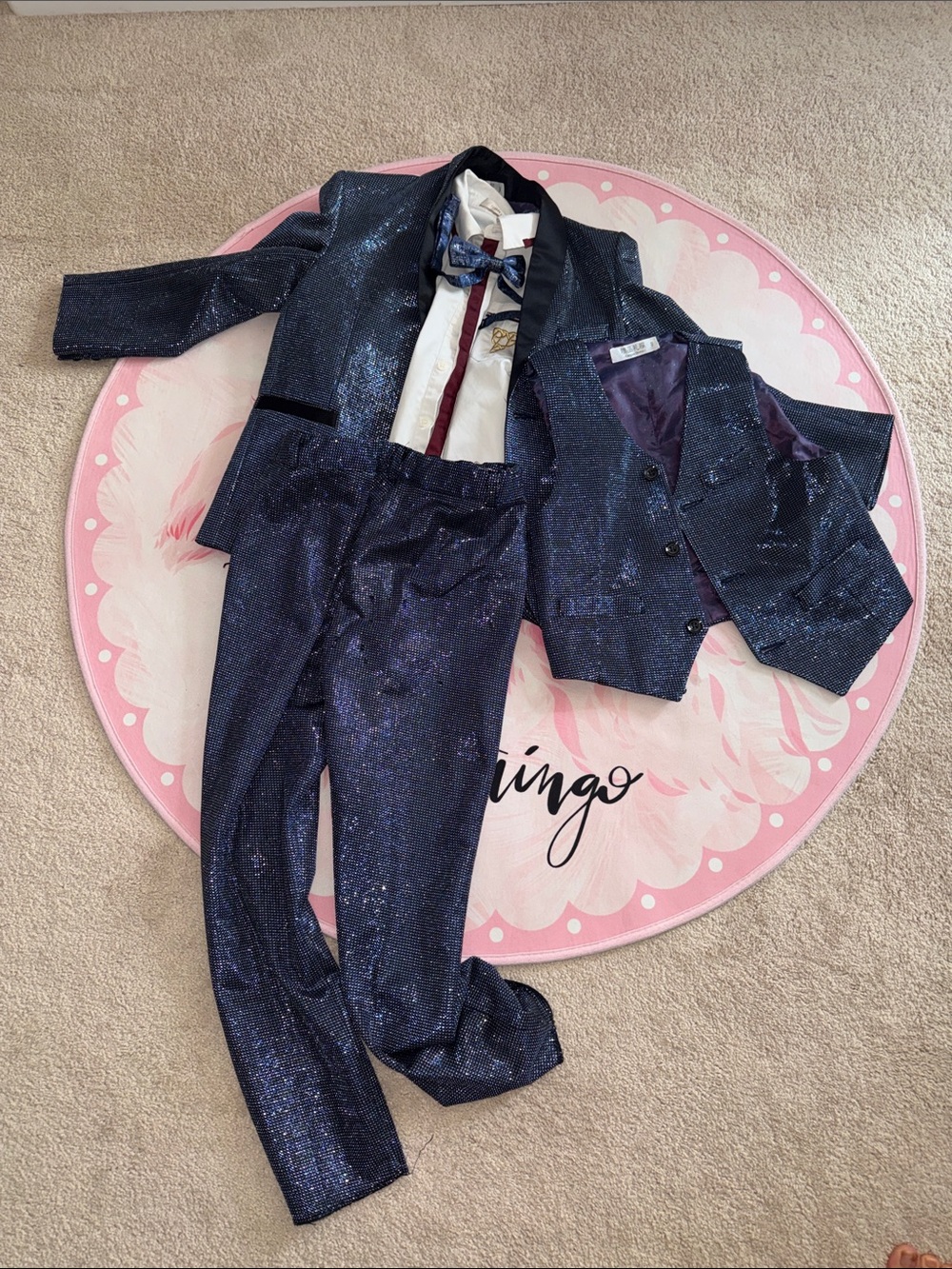 Boys Navy Sparkle 4pc Suit with Bow Tie